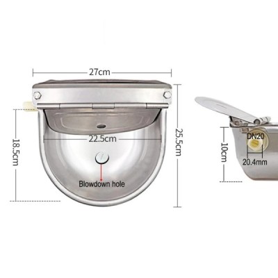 Dimensions of stainless steel automatic horse water bowl for stable installation