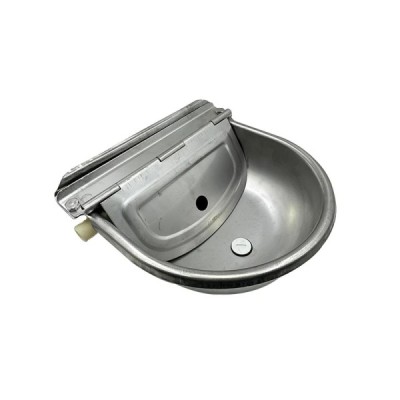 Angled view of stainless steel automatic horse waterer with float system