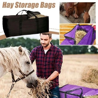 Waterproof horse hay bag carrying a full bale for barn and stable use